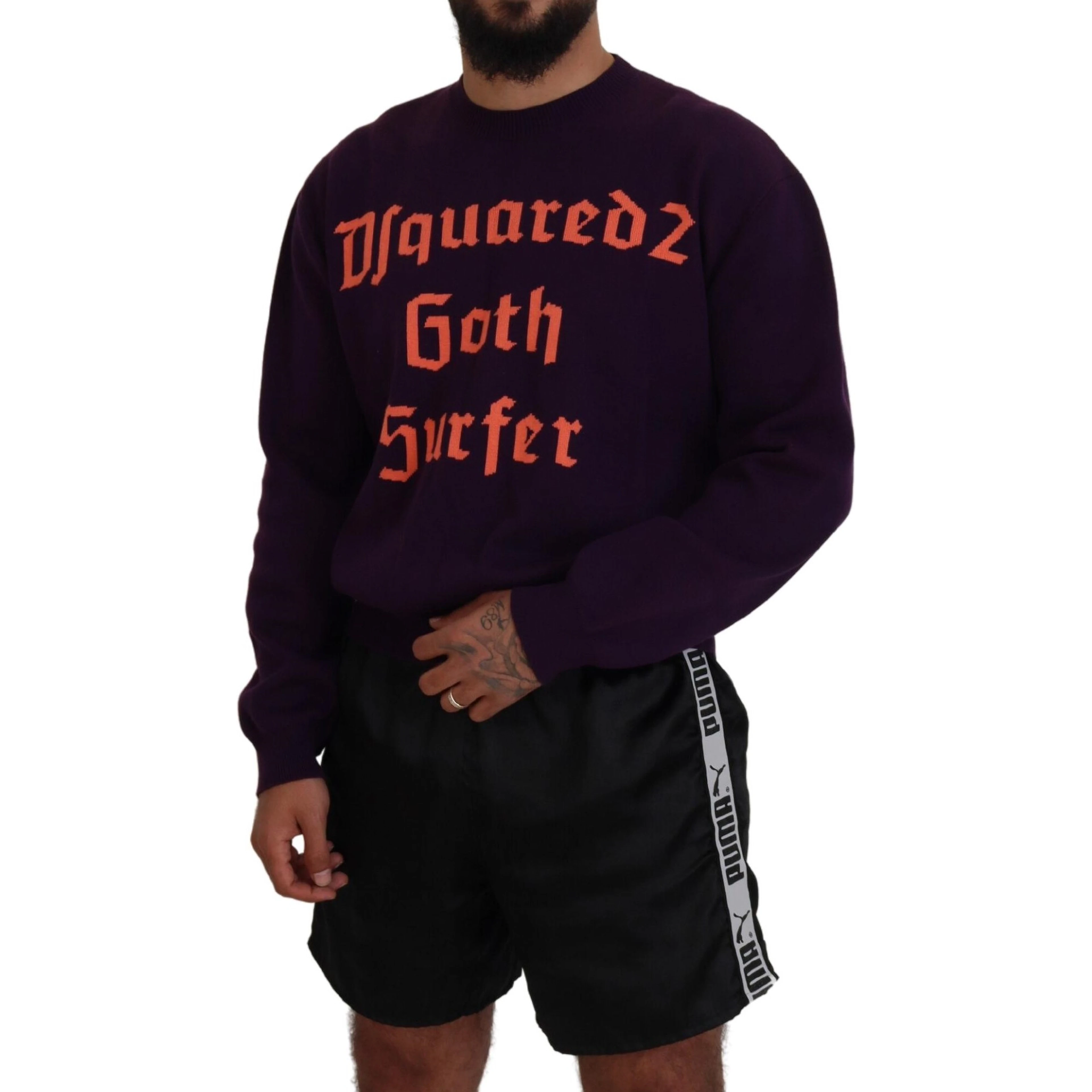 Purple Cotton Printed Men Pullover Sweater
