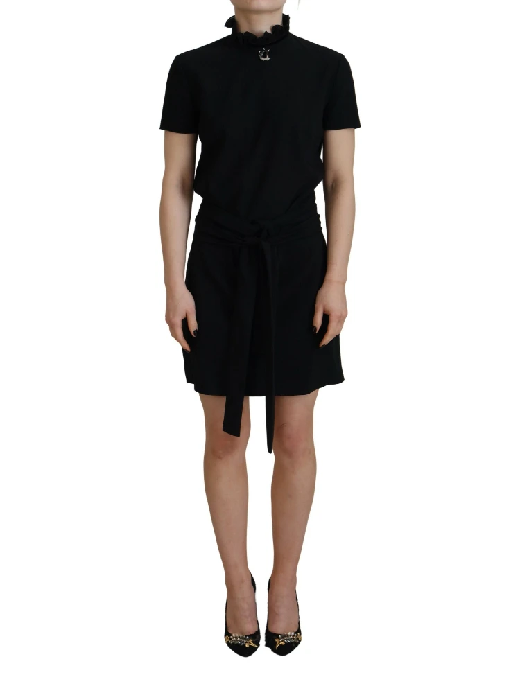 Black Polyester Short Sleeves Sheath Mini Dress