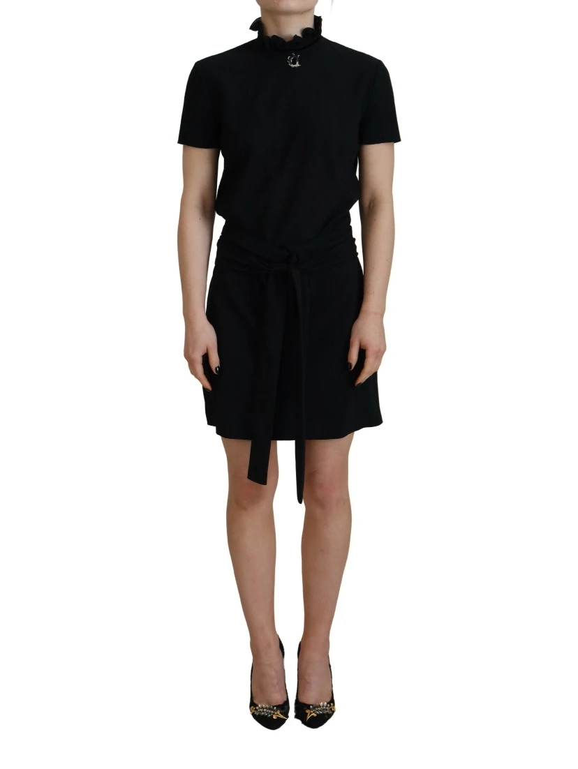 Black Polyester Short Sleeves Sheath Mini Dress