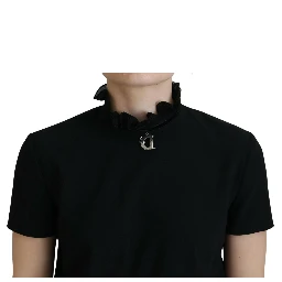 Black Polyester Short Sleeves Sheath Mini Dress