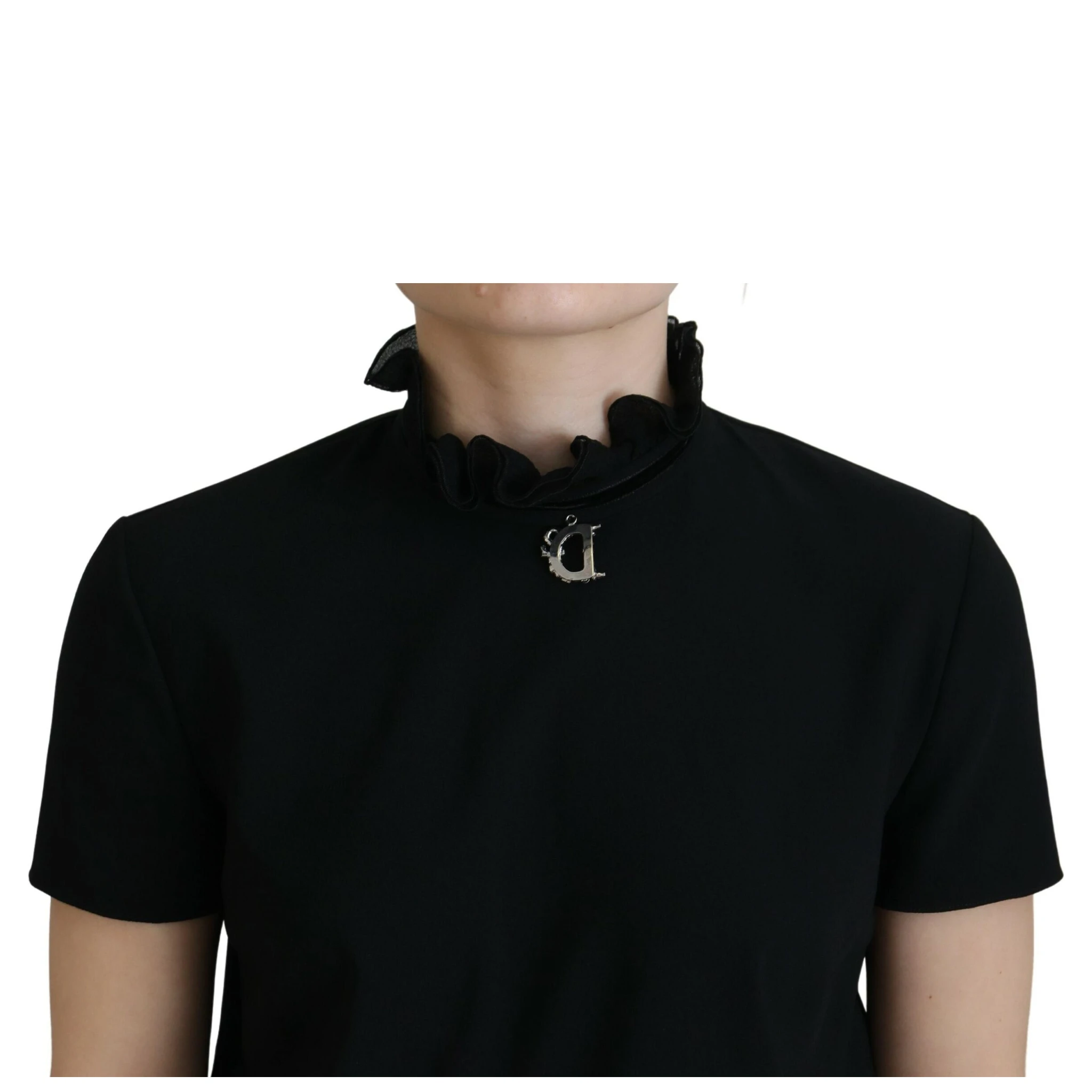 Black Polyester Short Sleeves Sheath Mini Dress