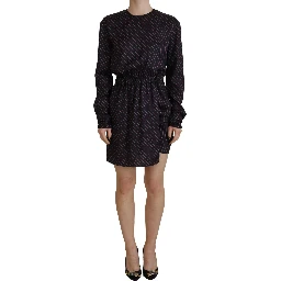 Black Logo Print Long Sleeves A-line Mini Dress