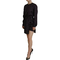 Black Logo Print Long Sleeves A-line Mini Dress