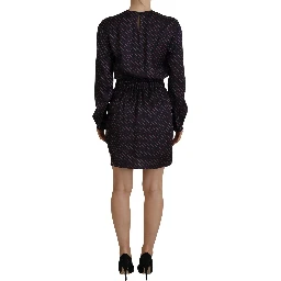 Black Logo Print Long Sleeves A-line Mini Dress