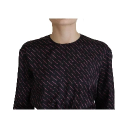 Black Logo Print Long Sleeves A-line Mini Dress