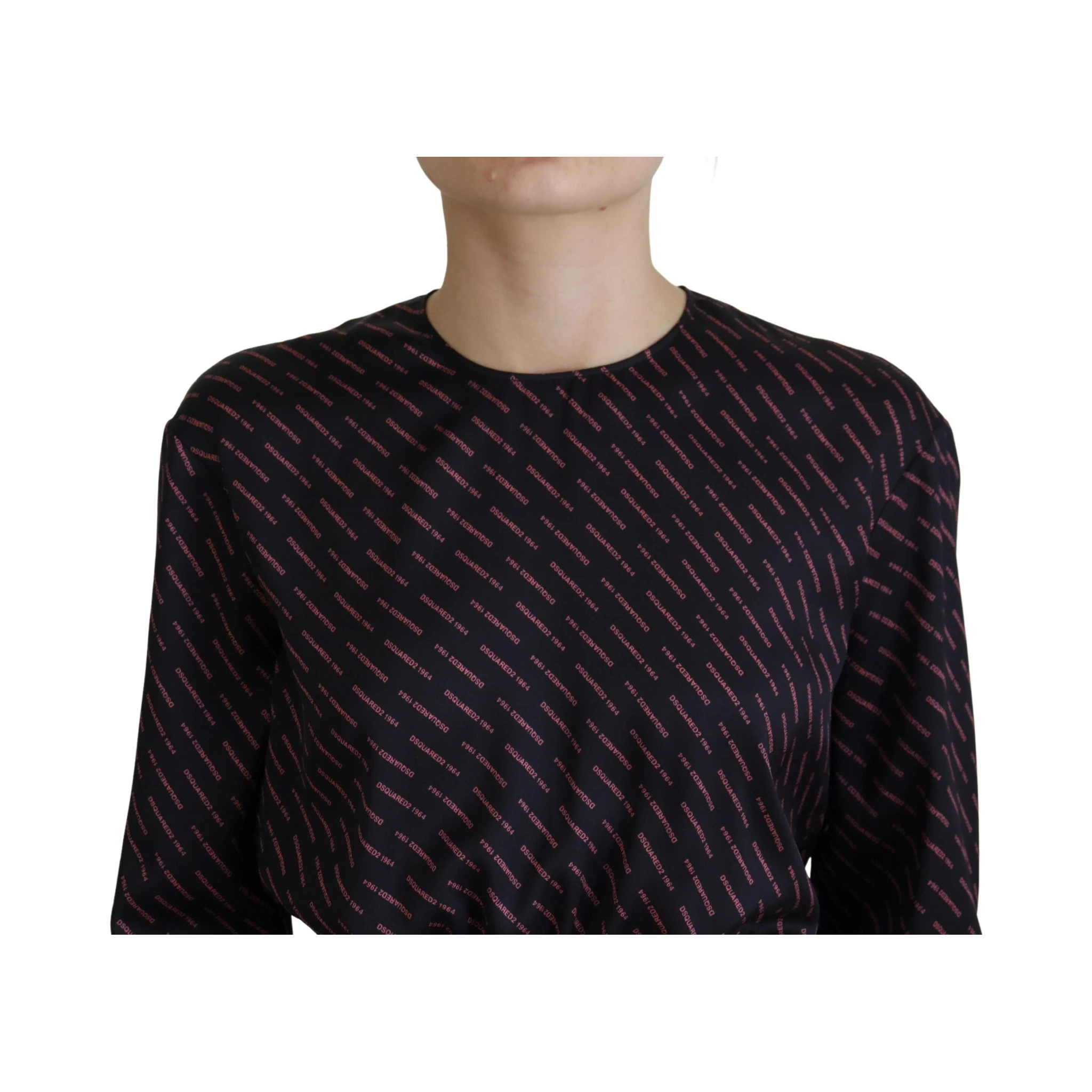 Black Logo Print Long Sleeves A-line Mini Dress