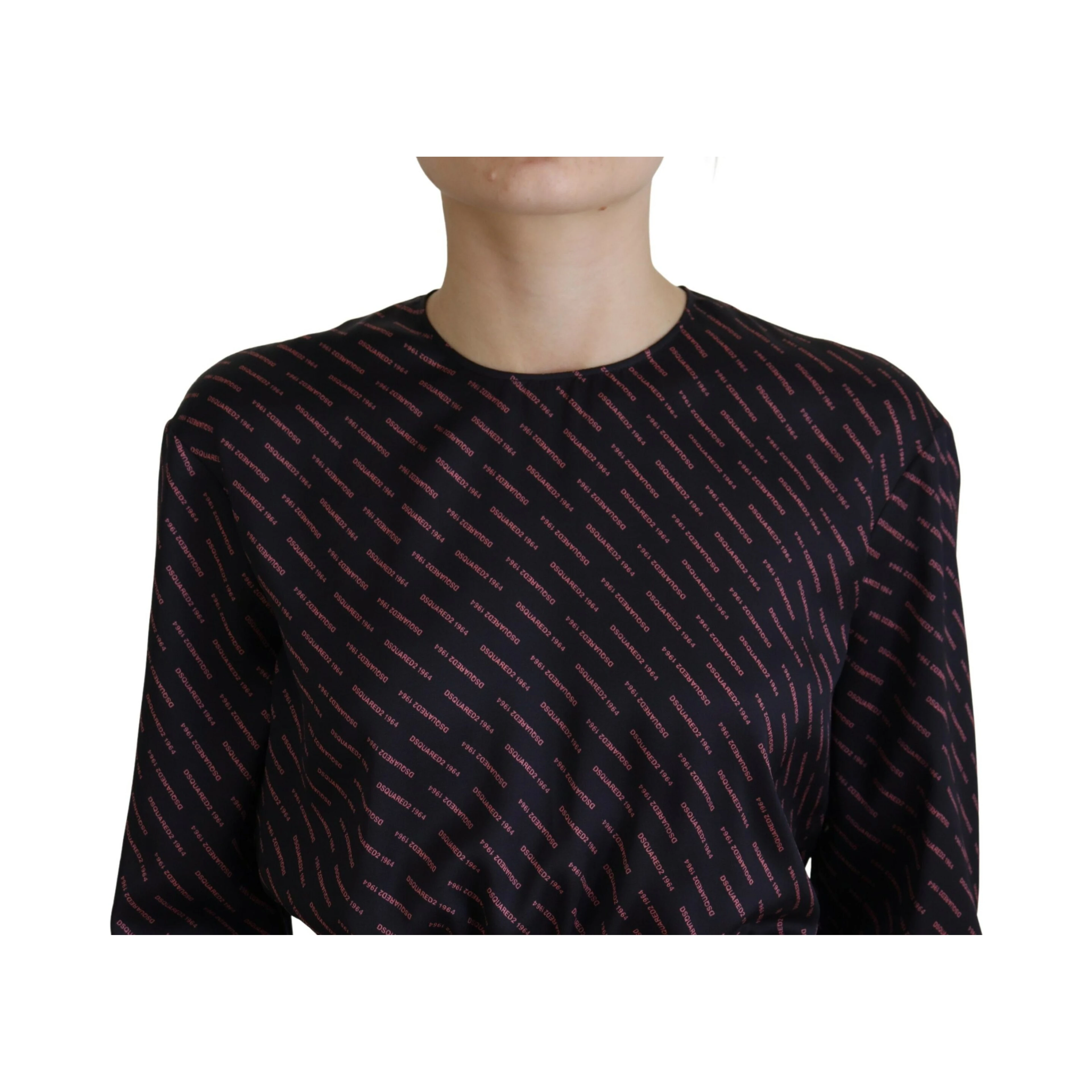Black Logo Print Long Sleeves A-line Mini Dress