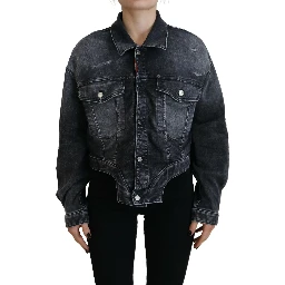 Gray Washed Cotton Cropped Denim Jacket