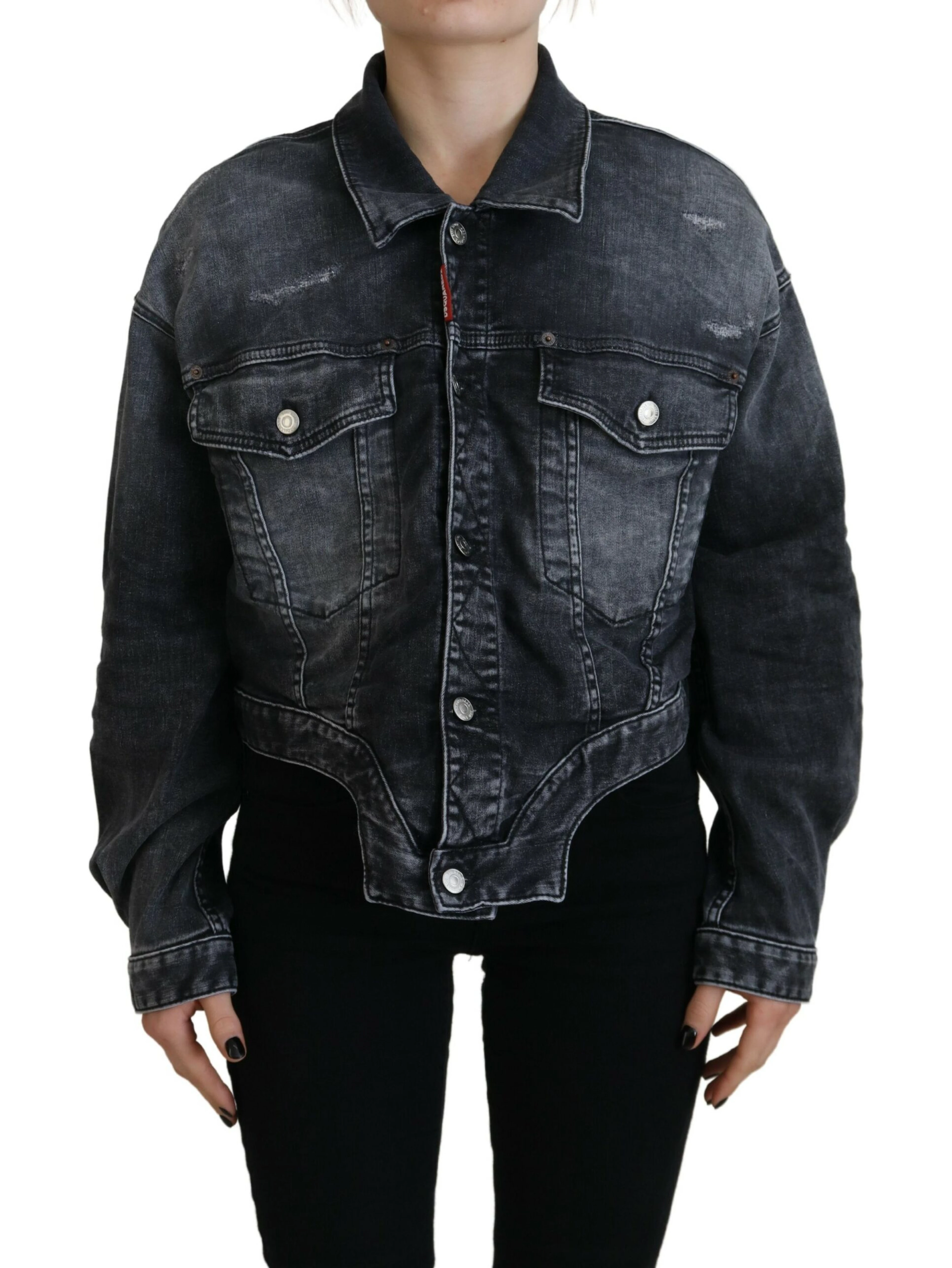 Gray Washed Cotton Cropped Denim Jacket