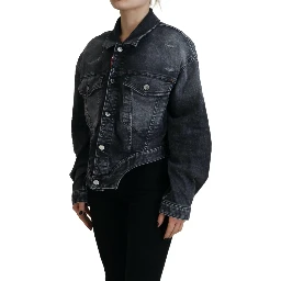 Gray Washed Cotton Cropped Denim Jacket