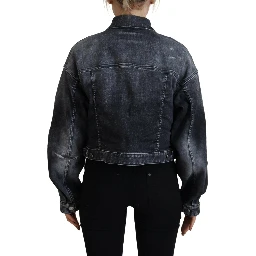 Gray Washed Cotton Cropped Denim Jacket