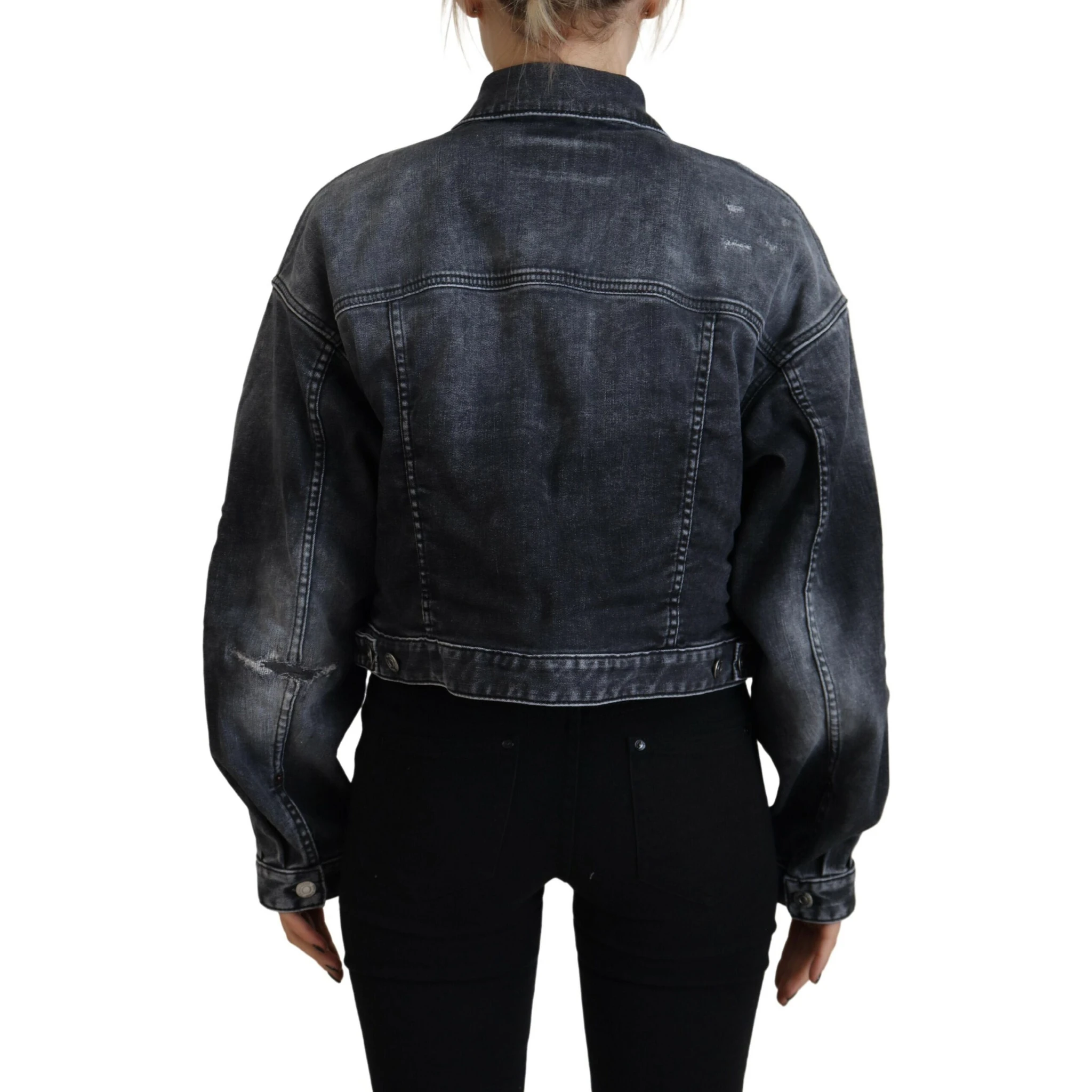 Gray Washed Cotton Cropped Denim Jacket