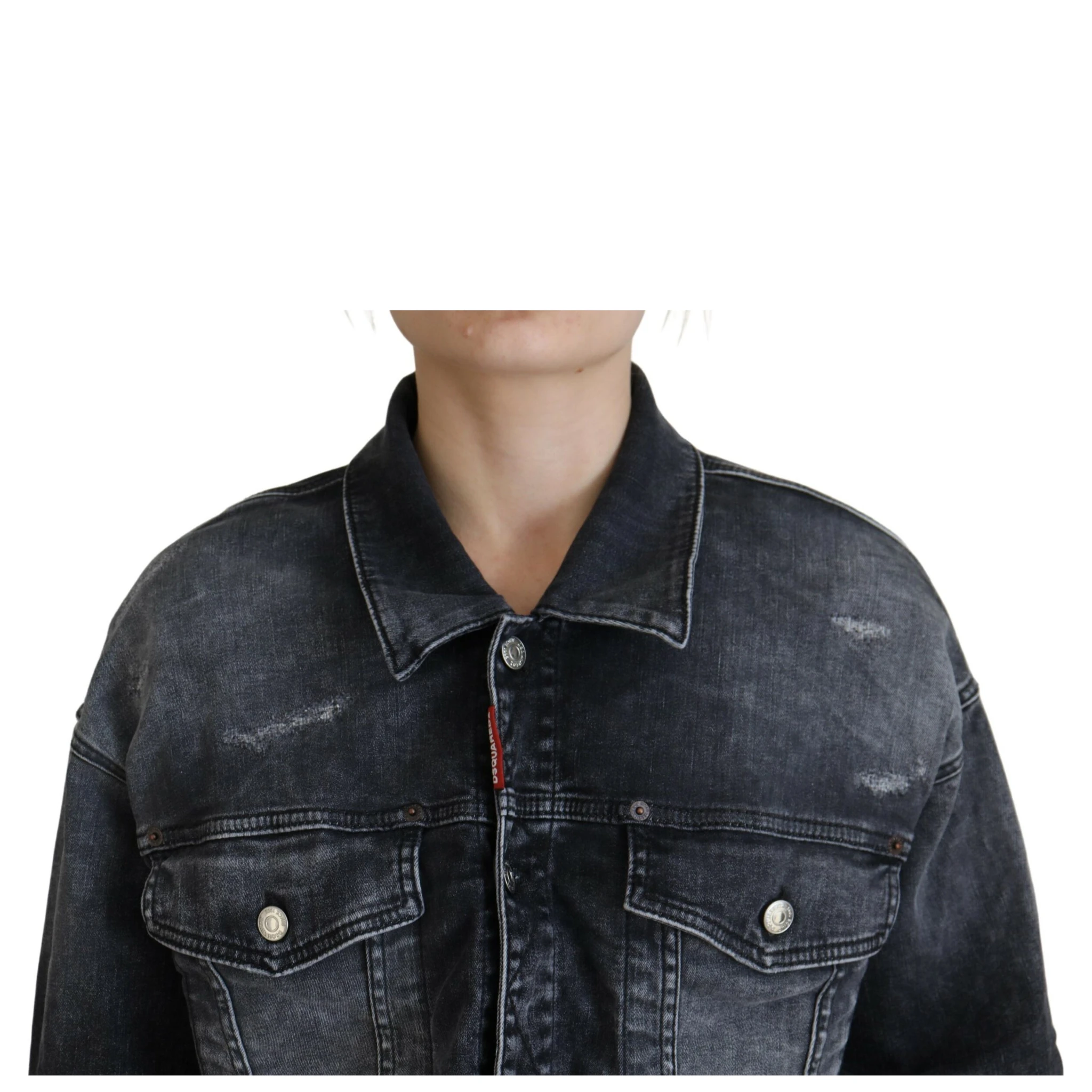 Gray Washed Cotton Cropped Denim Jacket