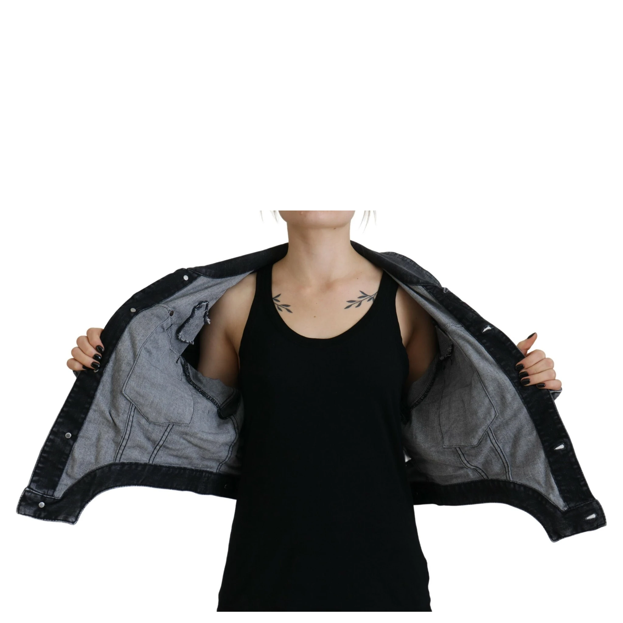 Gray Washed Cotton Cropped Denim Jacket