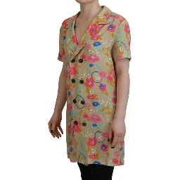Multicolor Printed Collared Button Front Long Blouse Top