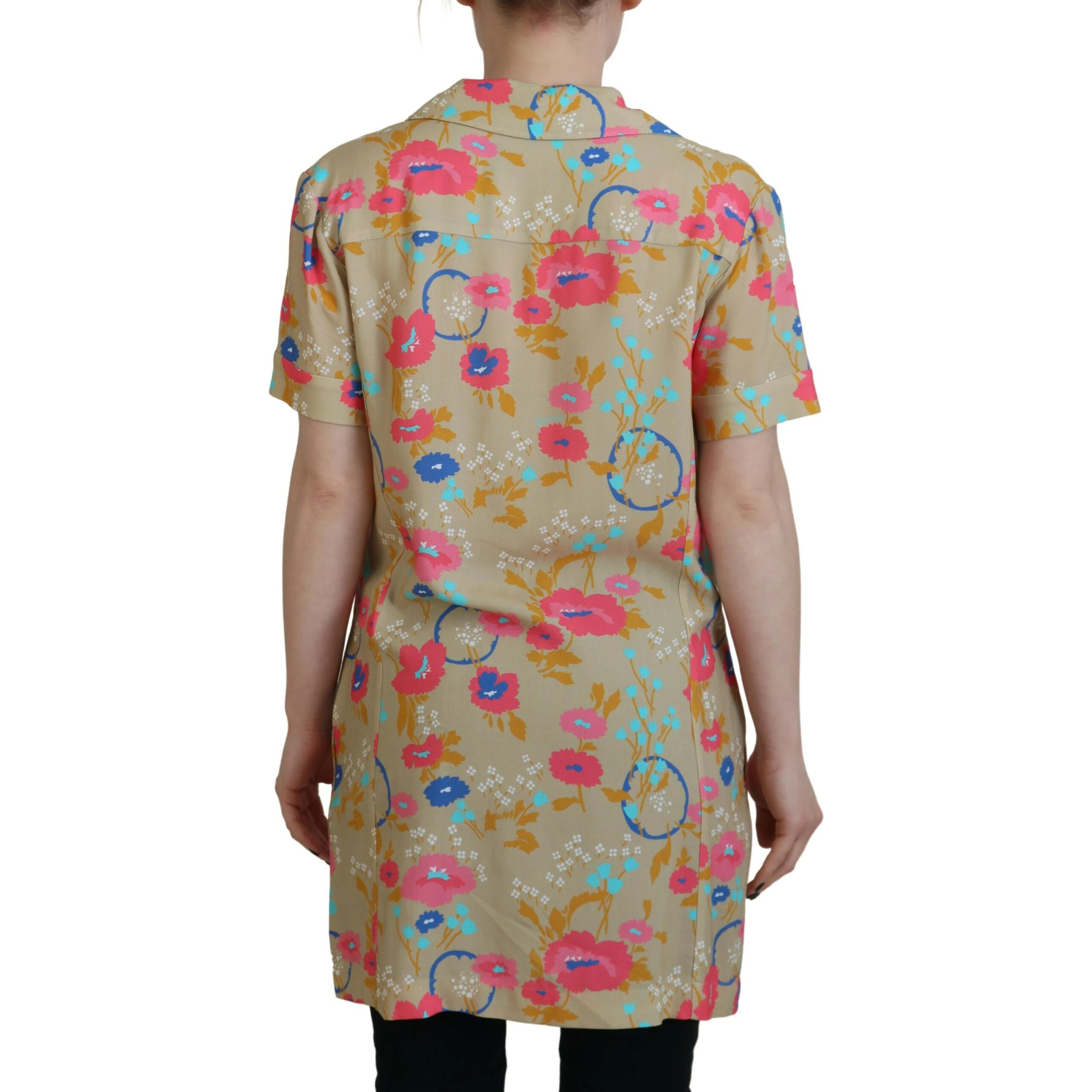 Multicolor Printed Collared Button Front Long Blouse Top