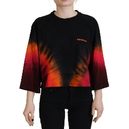 Black Cotton Tie Dye Crew Neck Casual Top