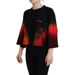 Black Cotton Tie Dye Crew Neck Casual Top