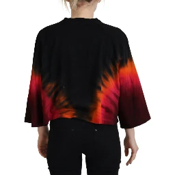 Black Cotton Tie Dye Crew Neck Casual Top