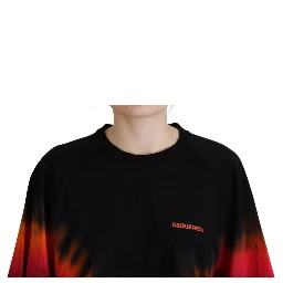 Black Cotton Tie Dye Crew Neck Casual Top