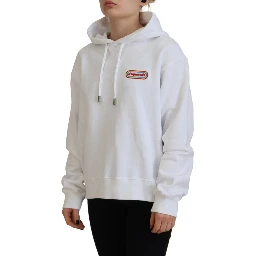 White Logo Patch Cotton Hoodie Sweatshirt Sweater