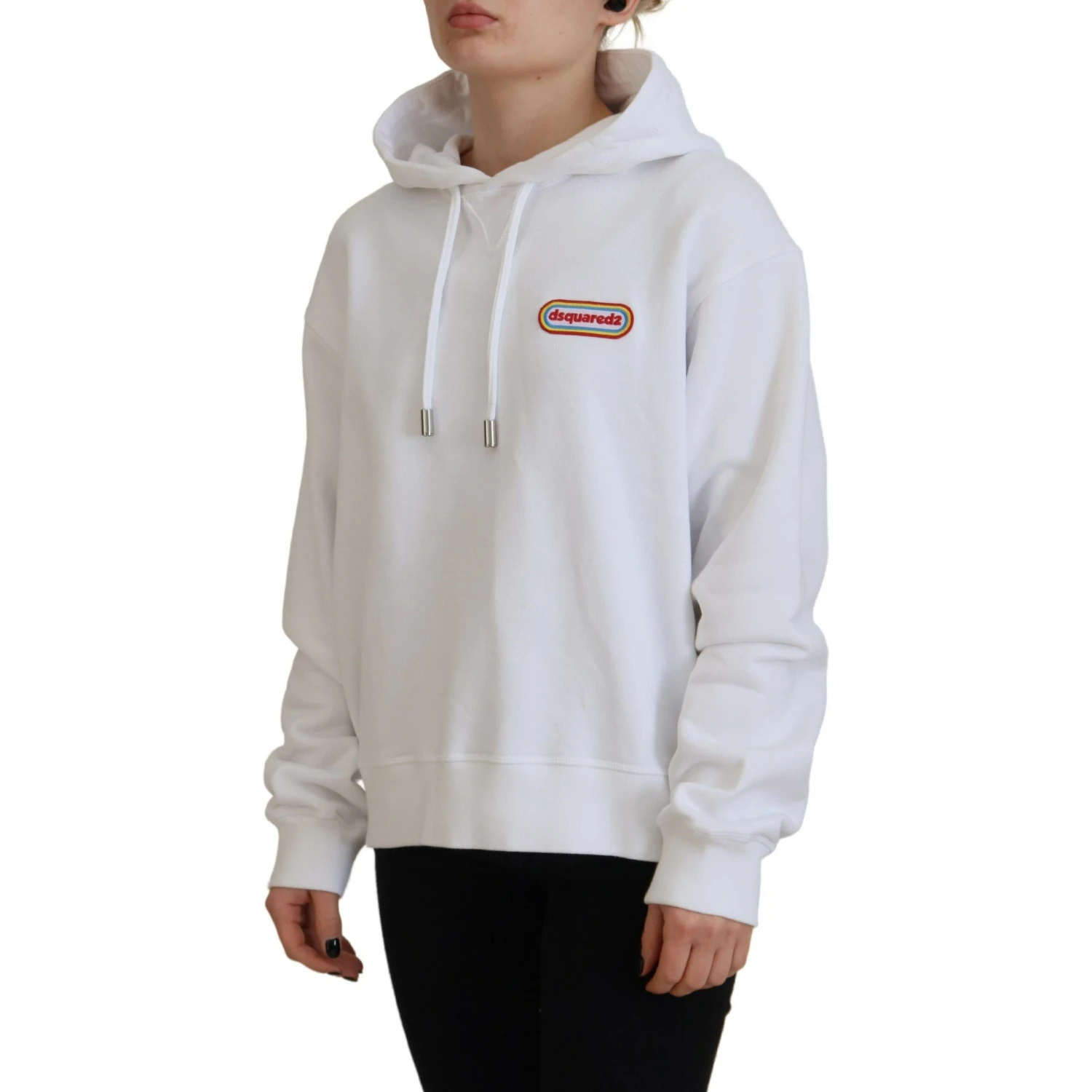 White Logo Patch Cotton Hoodie Sweatshirt Sweater