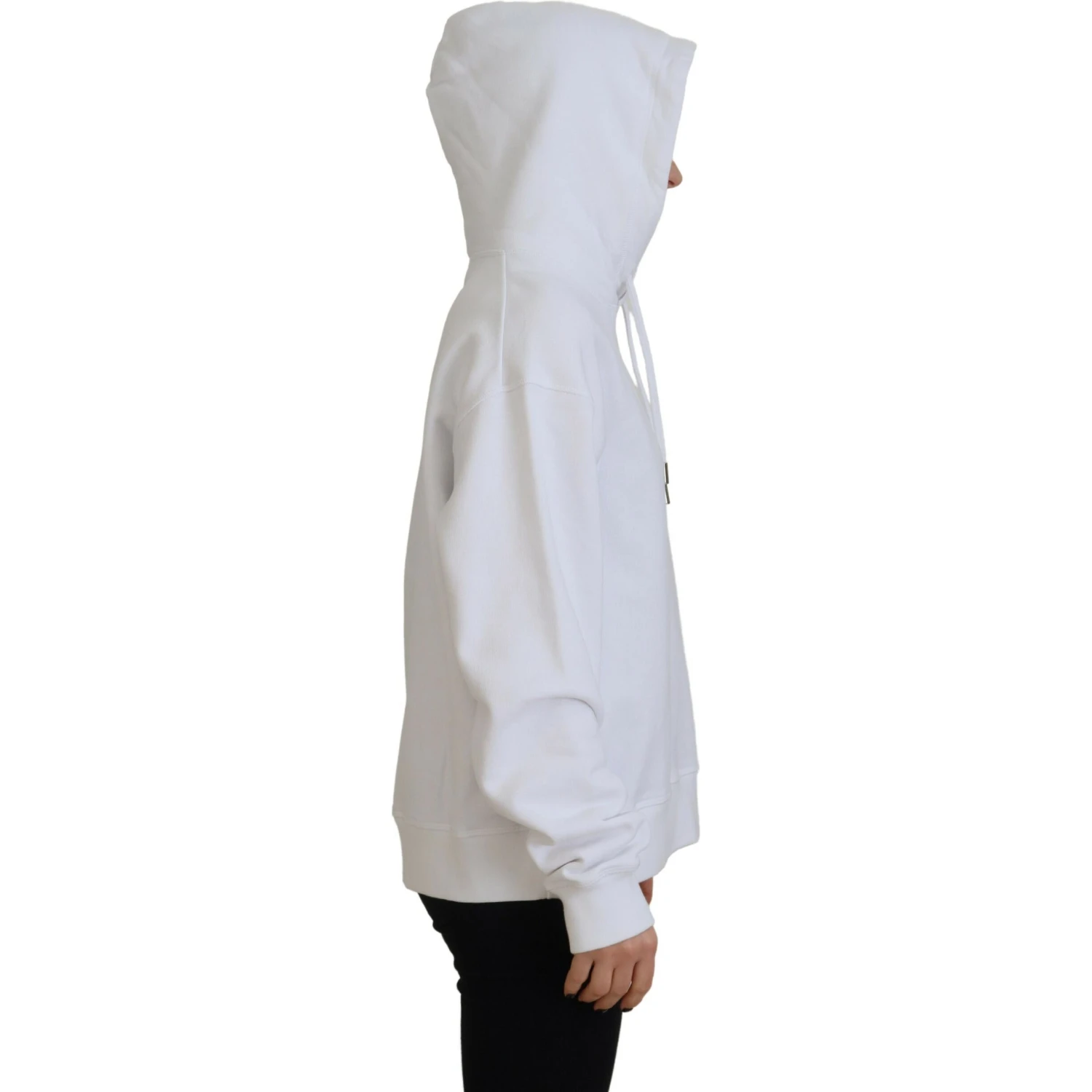 White Logo Patch Cotton Hoodie Sweatshirt Sweater