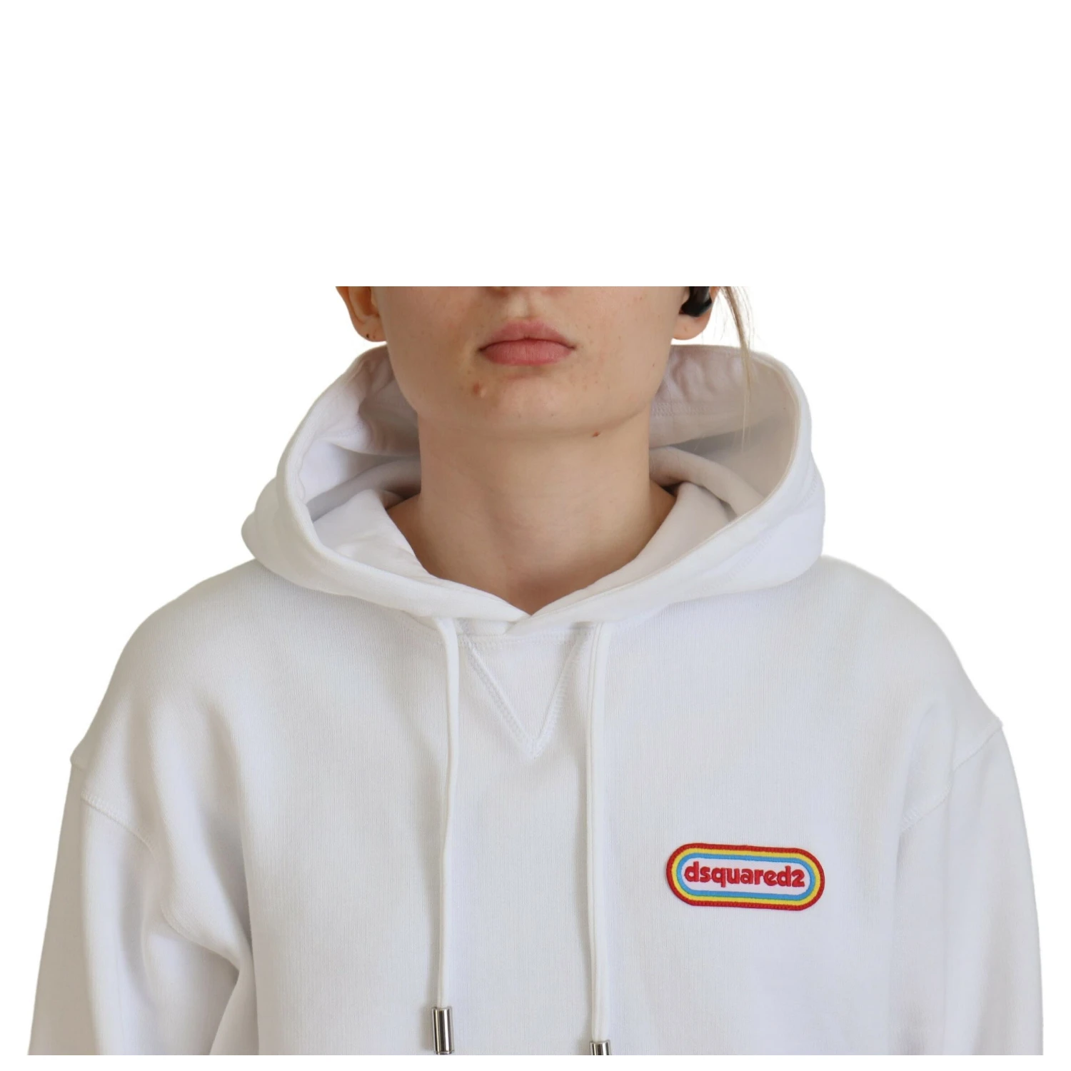 White Logo Patch Cotton Hoodie Sweatshirt Sweater