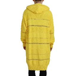 Yellow Cotton Knitted Hooded Pullover Sweater