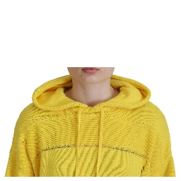 Yellow Cotton Knitted Hooded Pullover Sweater