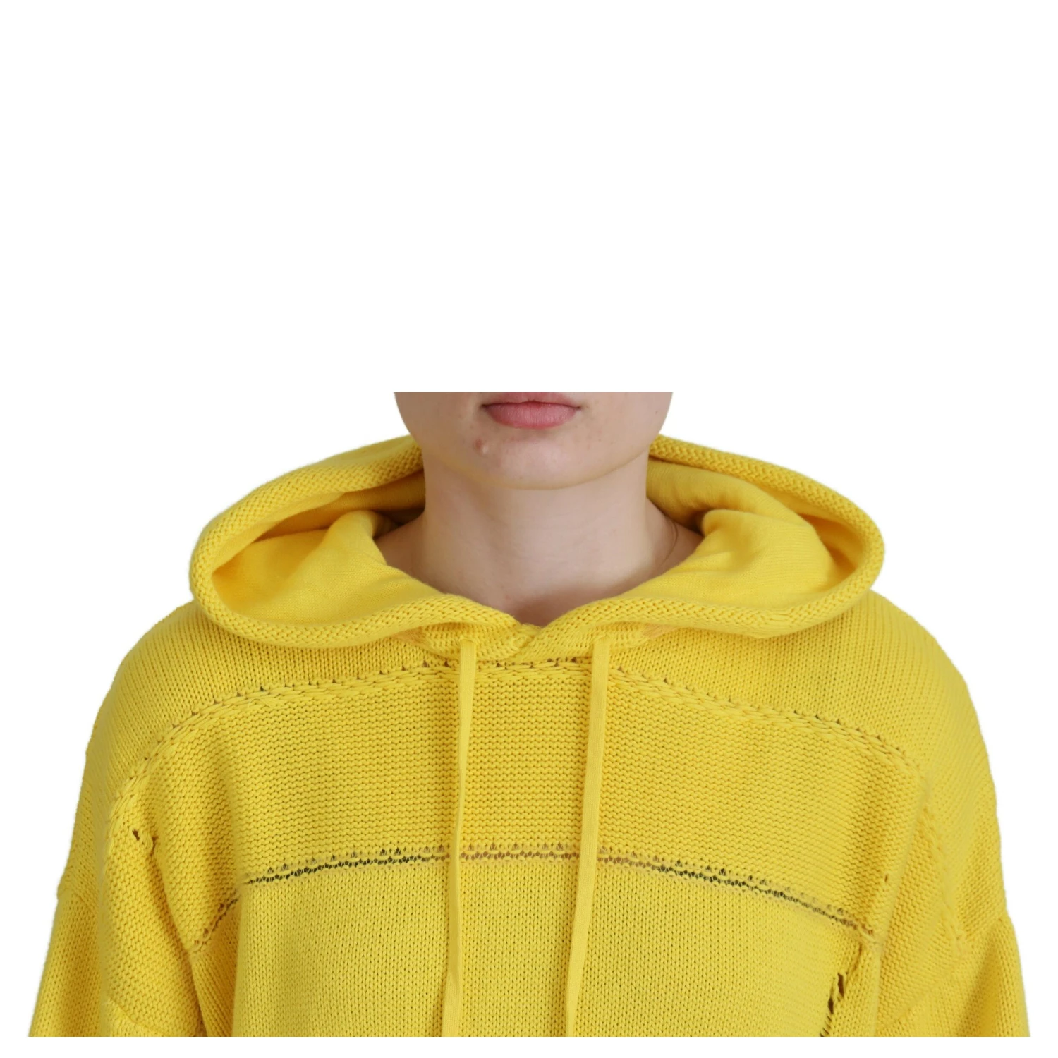 Yellow Cotton Knitted Hooded Pullover Sweater