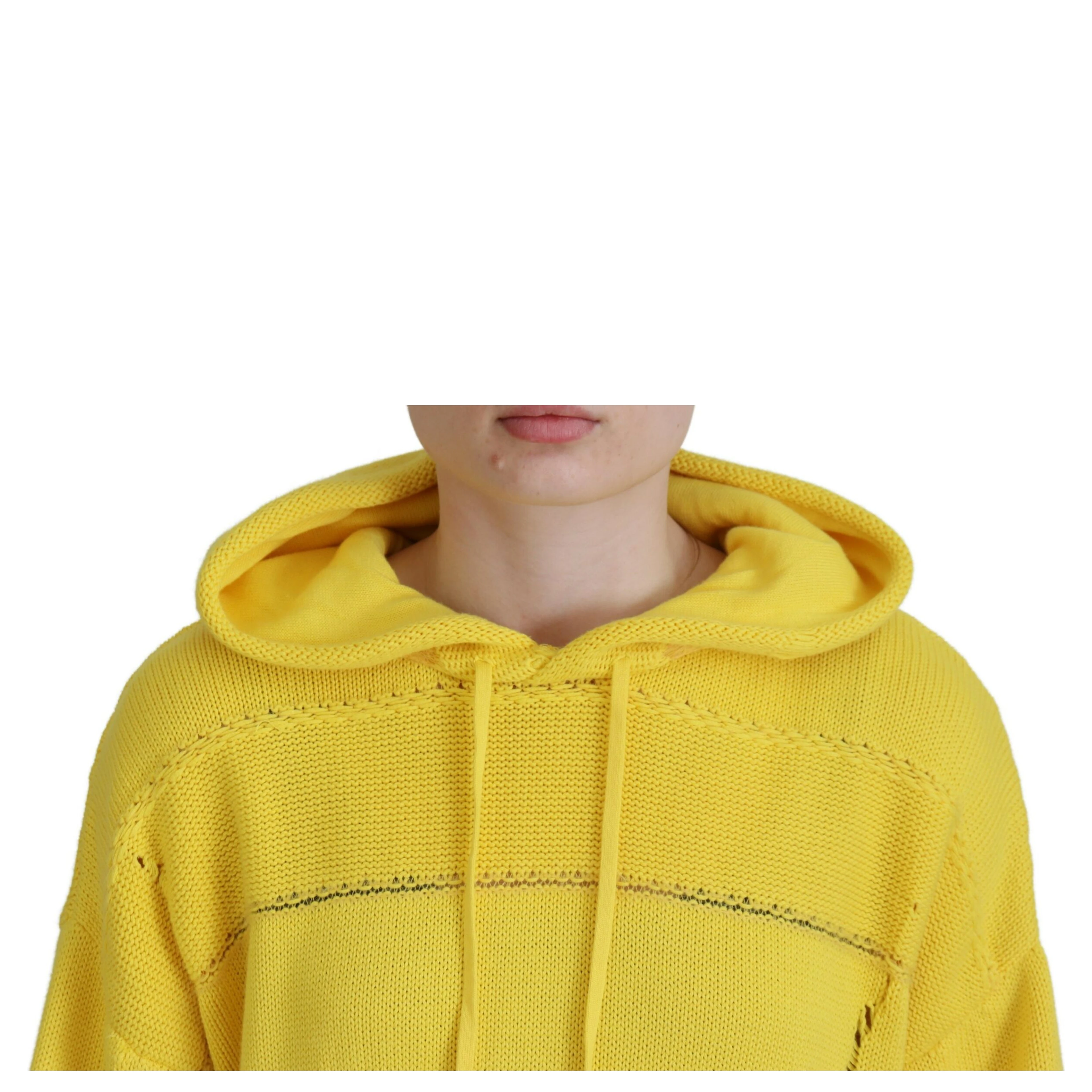 Yellow Cotton Knitted Hooded Pullover Sweater