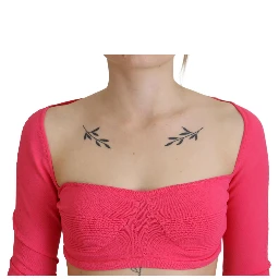 Pink Viscose Knit Square Neck Long Sleeves Top