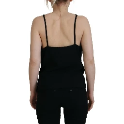 Black Embellished Deep V-neck Sleeveless Tank Top