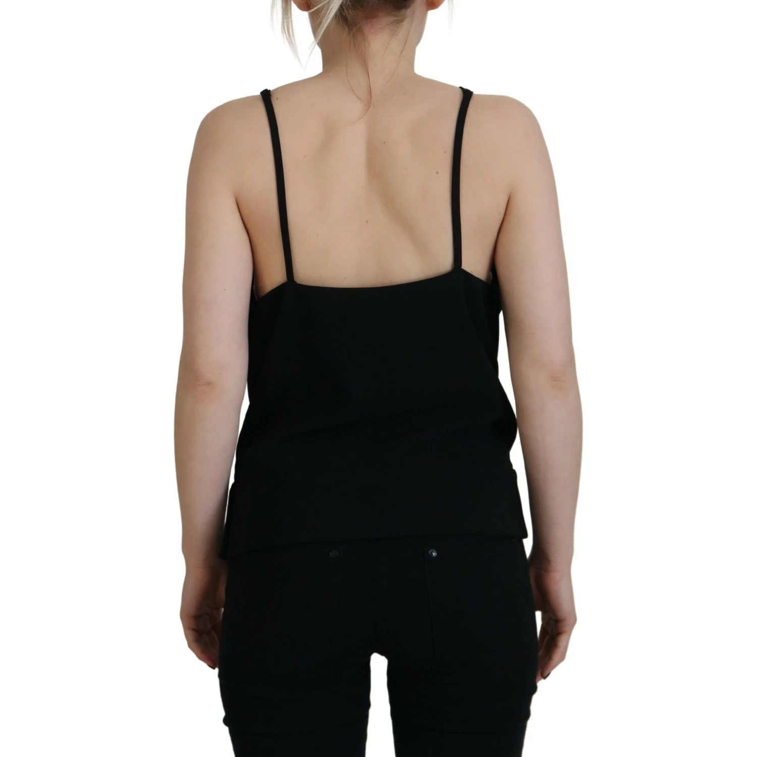 Black Embellished Deep V-neck Sleeveless Tank Top
