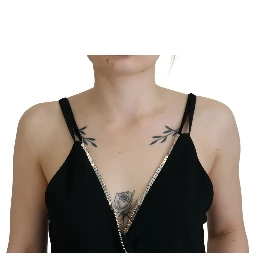 Black Embellished Deep V-neck Sleeveless Tank Top