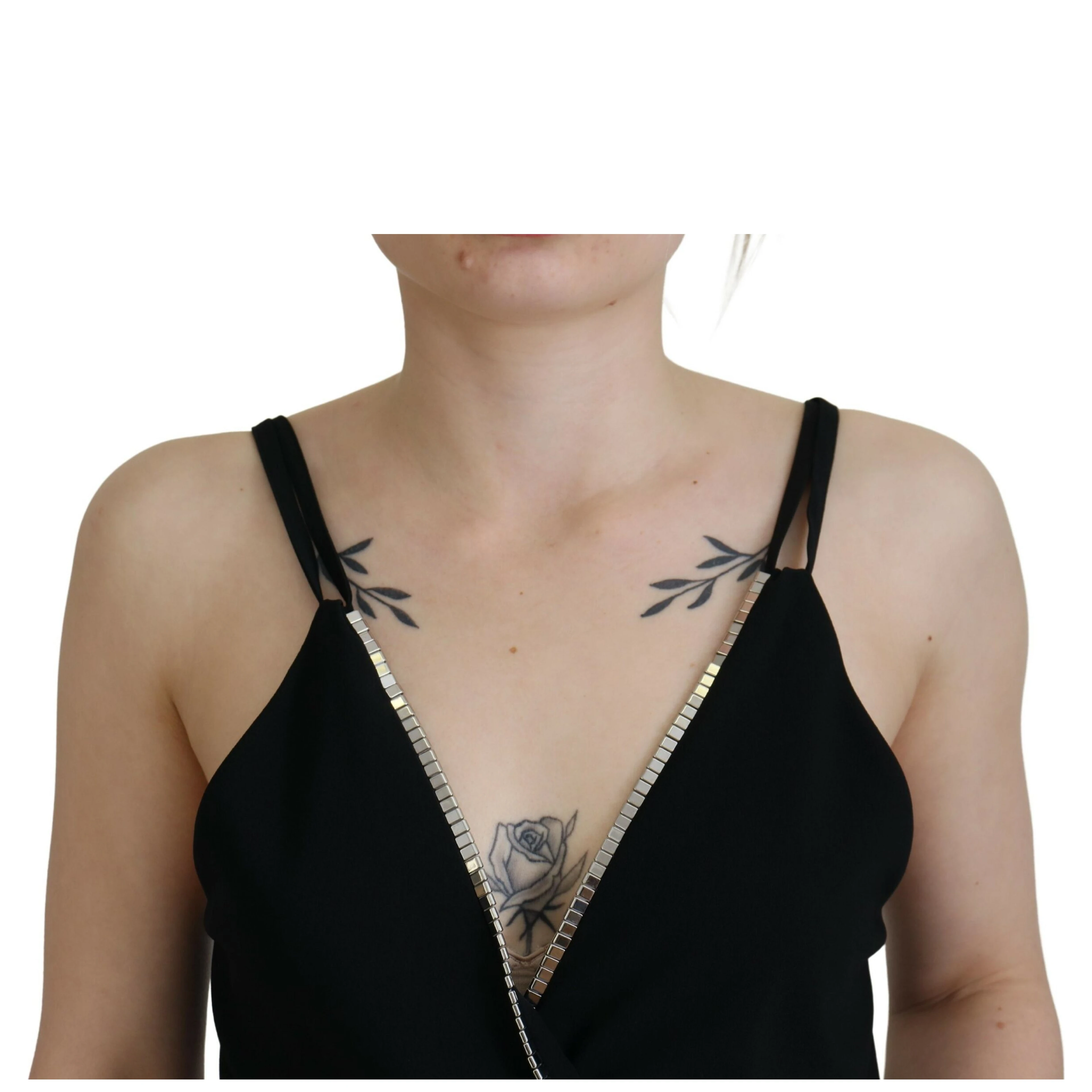 Black Embellished Deep V-neck Sleeveless Tank Top