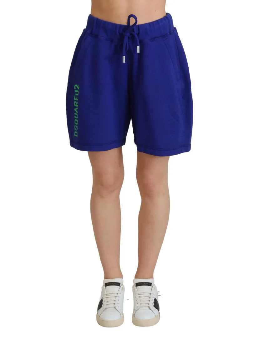 Blue Logo Cotton High Waist Sweatshorts Shorts
