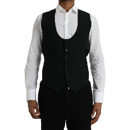 Black Wool Waistcoat Dress Formal Vest