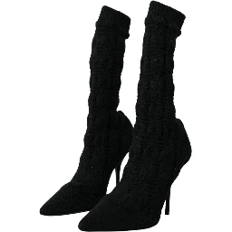 Black Stiletto Heels Mid Calf Boots Shoes