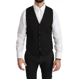 Black Wool Stretch Waistcoat Formal Dress Vest