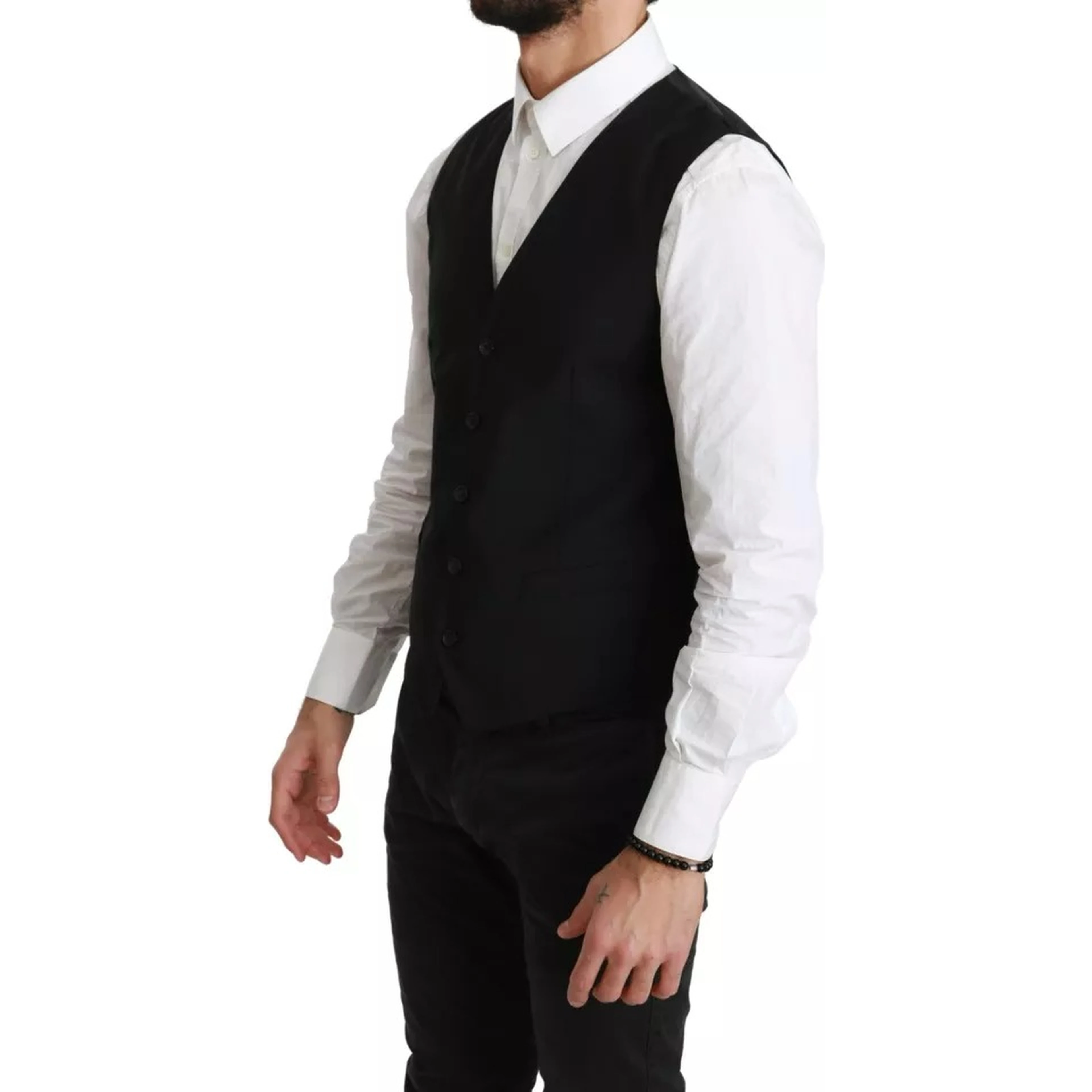 Black Wool Stretch Waistcoat Formal Dress Vest
