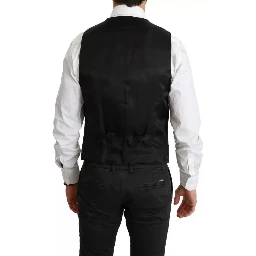 Black Wool Stretch Waistcoat Formal Dress Vest