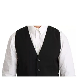 Black Wool Stretch Waistcoat Formal Dress Vest