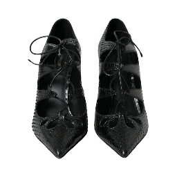 Black Python Leather Mary Jane Pumps Shoes