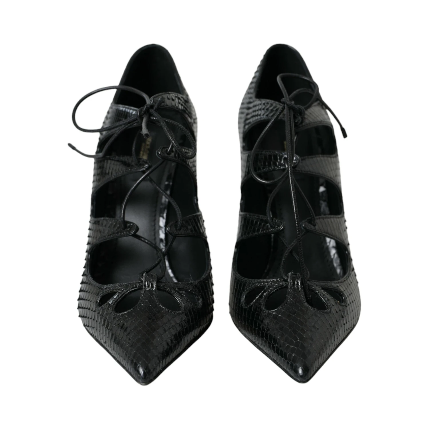 Black Python Leather Mary Jane Pumps Shoes