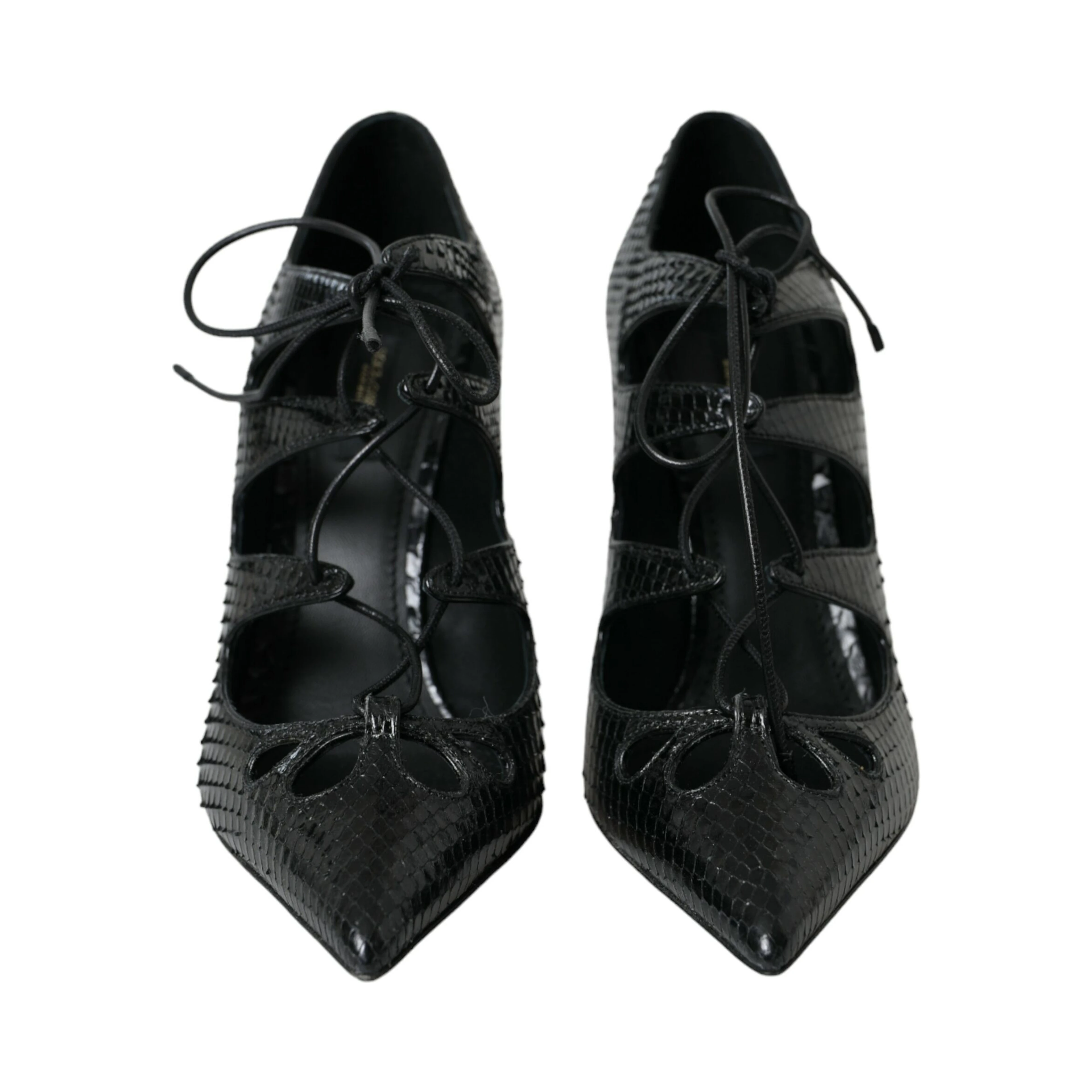 Black Python Leather Mary Jane Pumps Shoes