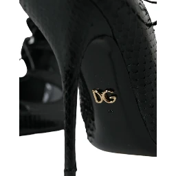 Black Python Leather Mary Jane Pumps Shoes