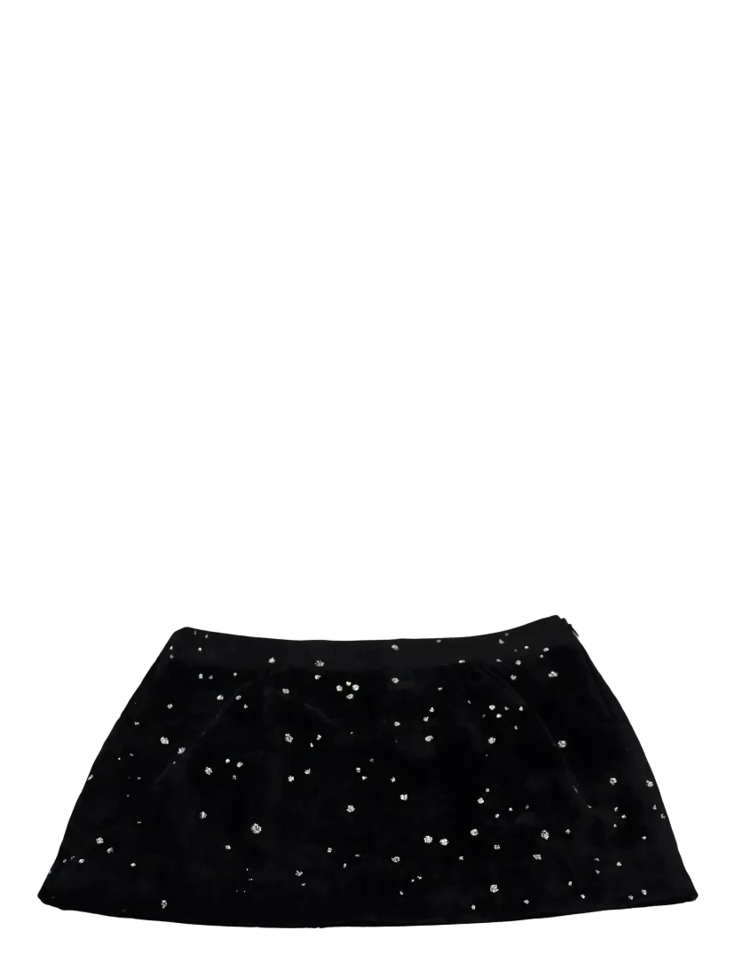 Black Embellished Mid Waist A-line Mini Skirt