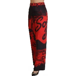 Red Printed High Waist Straight Pants